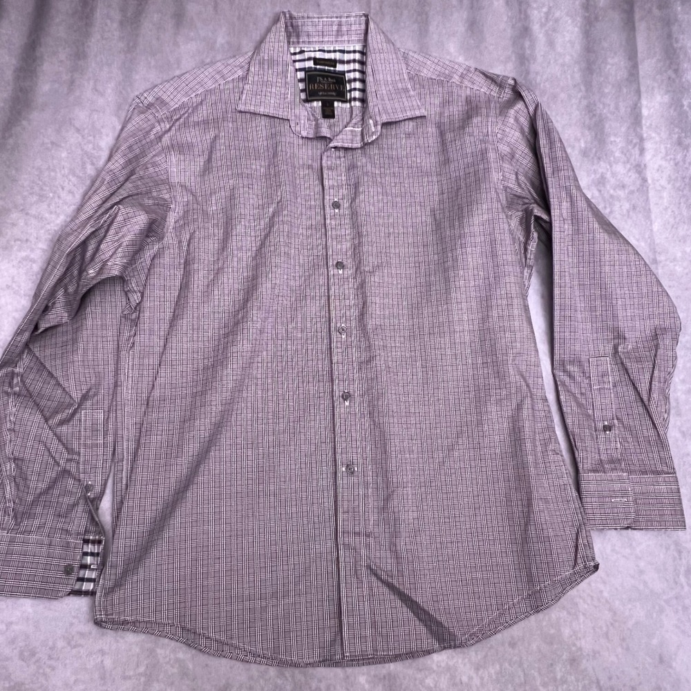 Jos A Bank Reserve Shirt Mens L Purple Glen Plaid Egyptian Cotton Excellent